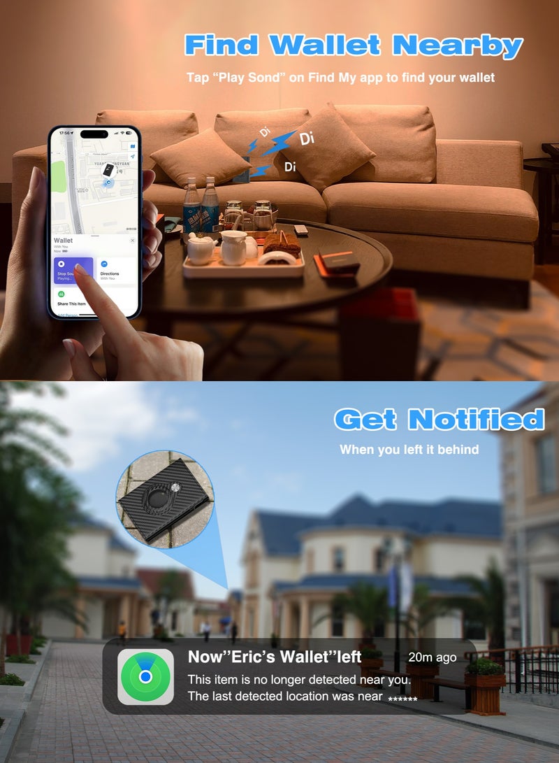 XQOOPS Anti-Lost Wallet for Men with Tracker Finder, Mens Smart Wallet Works with Apple Find My(iOS Only), RFID Blocking, Carbon Fiber, Minimalist - 9-14 Card Capacity | ID Window | Cash Slot (Black) - Image 4