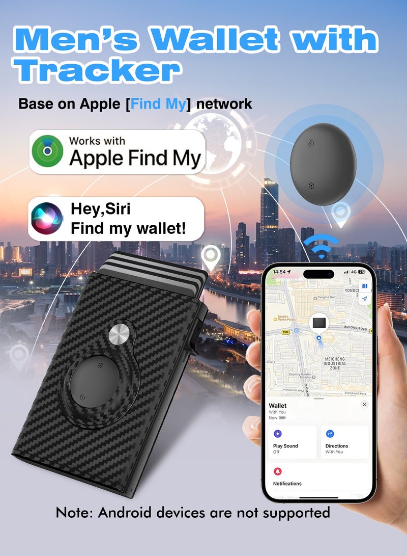 XQOOPS Anti-Lost Wallet for Men with Tracker Finder, Mens Smart Wallet Works with Apple Find My(iOS Only), RFID Blocking, Carbon Fiber, Minimalist - 9-14 Card Capacity | ID Window | Cash Slot (Black) - Image 2