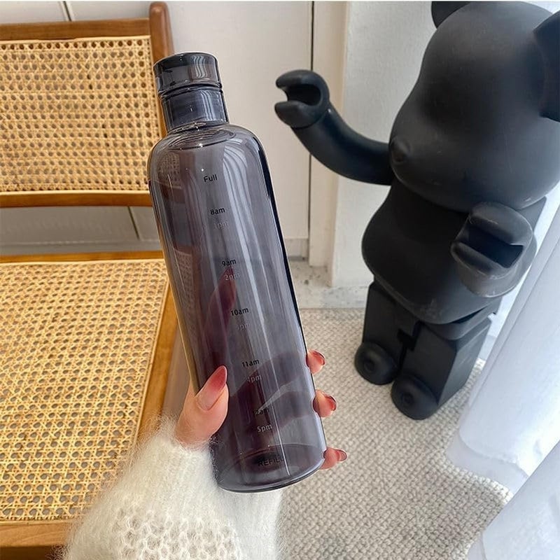 ALKAYAN 500ml with Reusable Time Tags Plastic Outdoor Sports Drink Bottle (Black) - Image 2