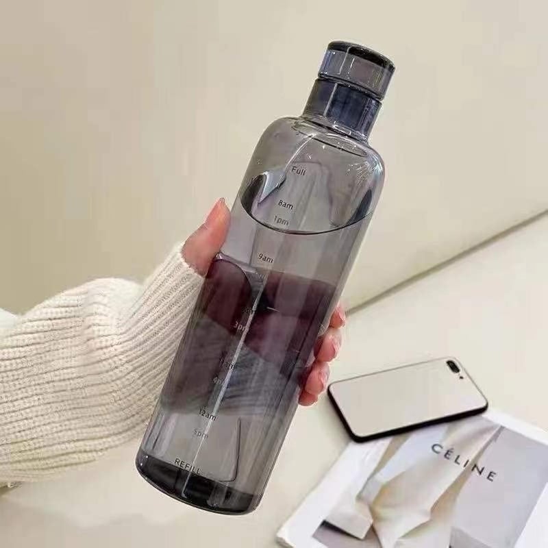 ALKAYAN 500ml with Reusable Time Tags Plastic Outdoor Sports Drink Bottle (Black) - Image 1