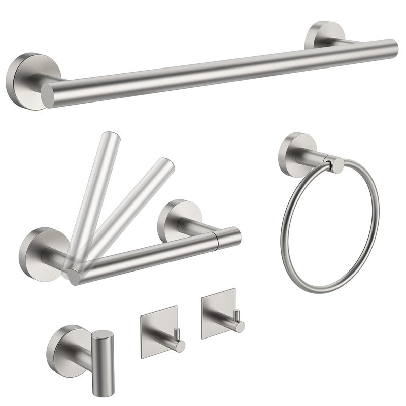 RARXTR RARXTR 6 PCS Bathroom Hardware Set Including 16 Hand Towel Bar Toilet Paper Holder Towel Ring Robe Towel Hooks Bathroom Accessories Kit Brushed Stainless Steel 