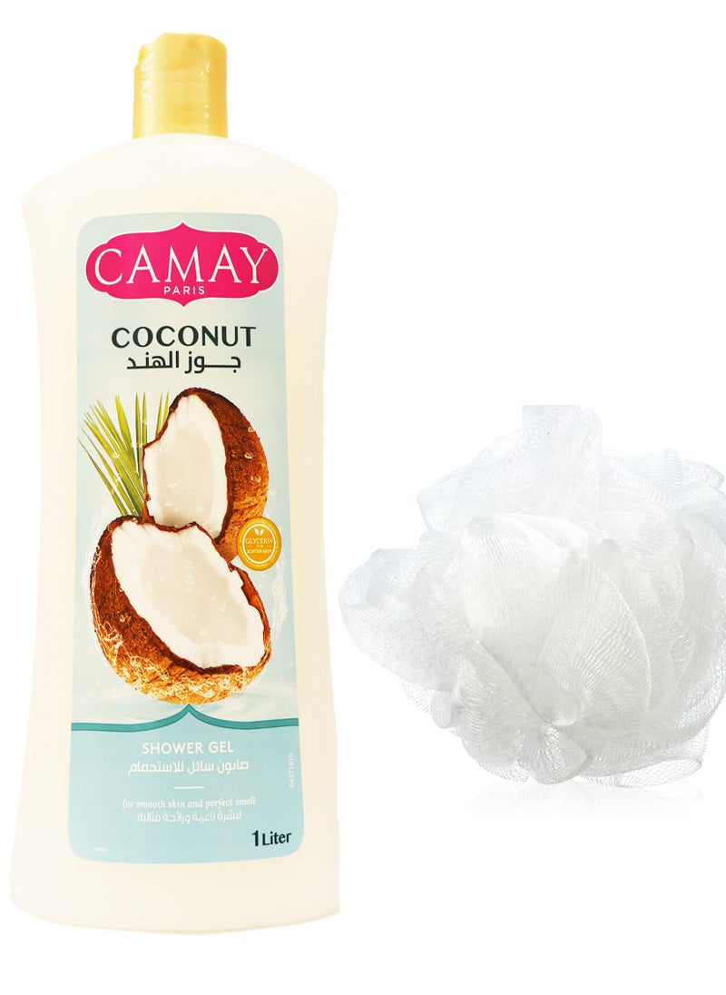 Camay - Camay Shower Gel Coconut1 L +Bath Loofah Multi-Colour - Image 1