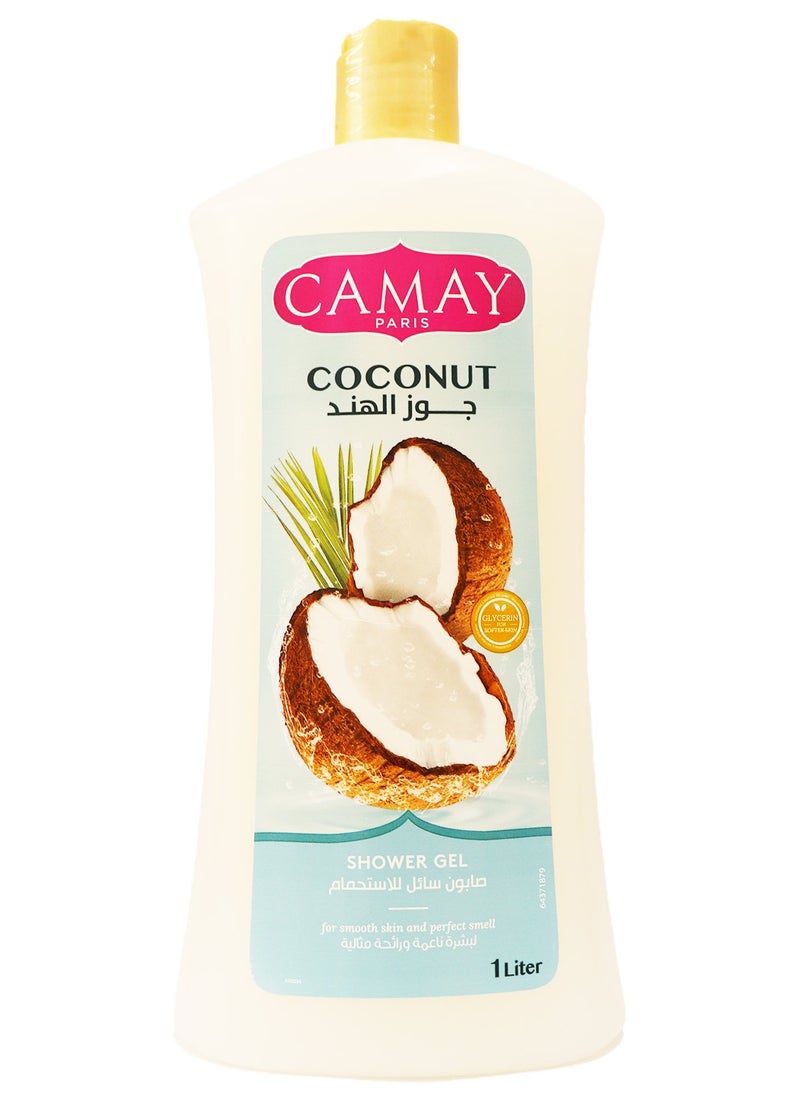 Camay - Camay Shower Gel Coconut1 L +Bath Loofah Multi-Colour - Image 1
