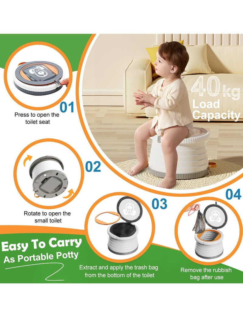 Excefore Travel Potty for Toddlers, Portable and Foldable Potty Training Toilet Seat for Kids, Suitable for Boys and Girls, Ideal for Camping, Outdoor, and Indoor Use (Gray Orange) - Image 2