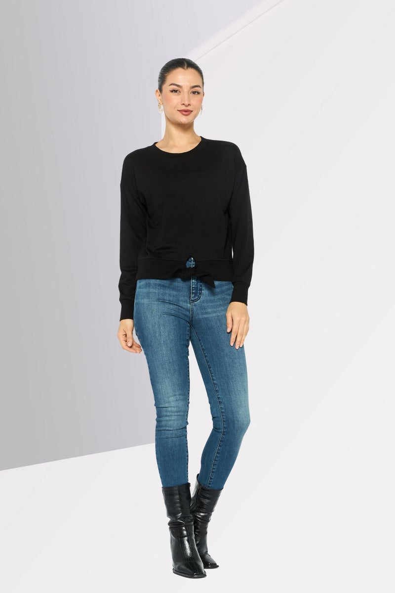 Michael Kors Women Crew Neck Long Sleeve Plain Sweatshirt, Black  - Image 4