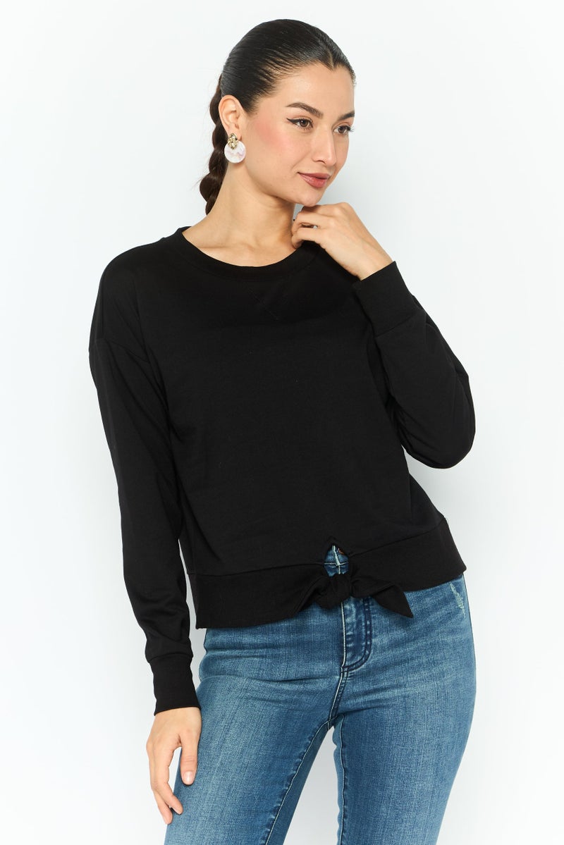 Michael Kors Women Crew Neck Long Sleeve Plain Sweatshirt, Black  - Image 1