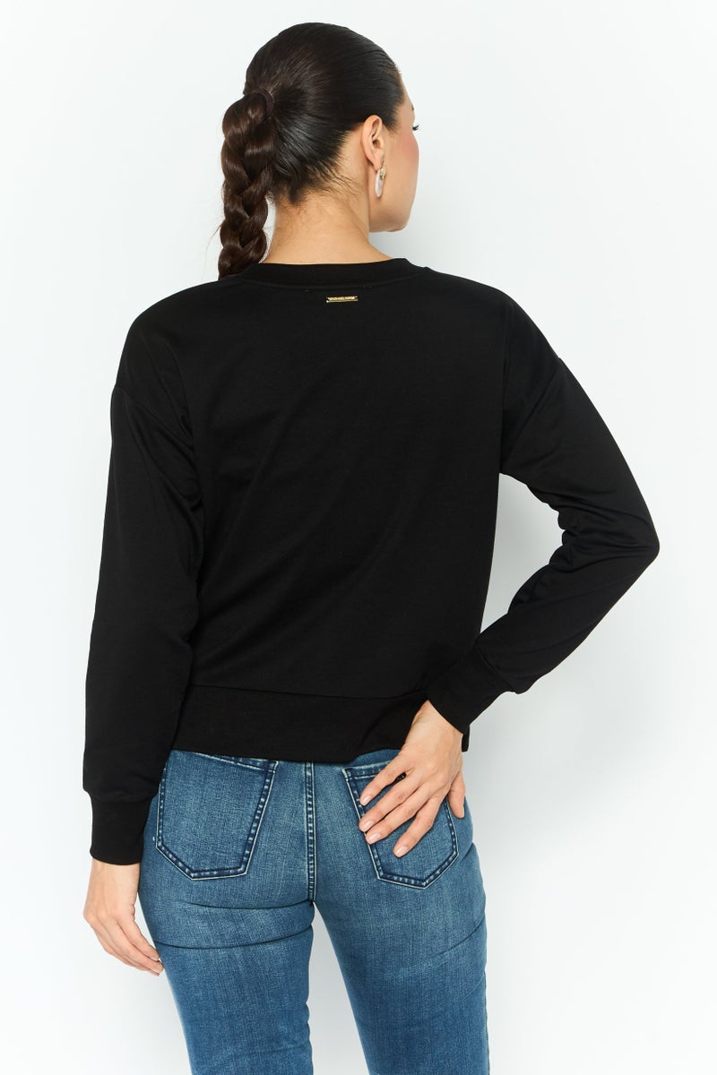 Michael Kors Women Crew Neck Long Sleeve Plain Sweatshirt, Black  - Image 2