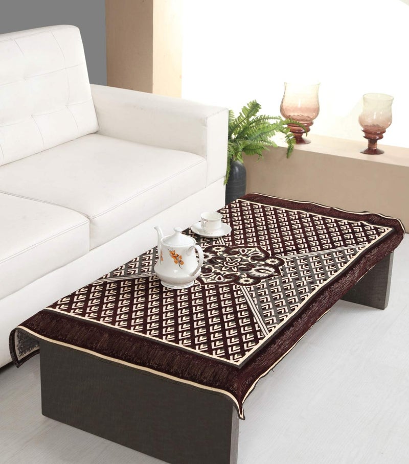 Nendle Jacquard Weaved Velvet Geometric Sofa Center Square Table Cover For 4 Seater (Brown, Standard) - Image 1