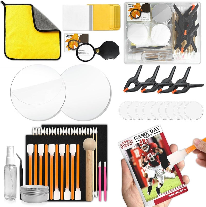 COARVXA 267 Pcs Card Care Clean Kit,Trading Card Cleaning Kit with Fixing Jig and EVA Shaping Foam, Suitable for PSA Rated Baseball Football Basketball Sports Cards Card Care (Orange) - Image 1