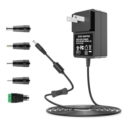 Mareisa 12V DC Power Supply, 12V 2A Power Adapter 5.5 * 2.5mm UL Listed for LED Strip Light CCTV Camera BT Speaker GPS Webcam Router for Yamaha Keyboard, Comes with a Power Switch and 5 Tips - Image 1
