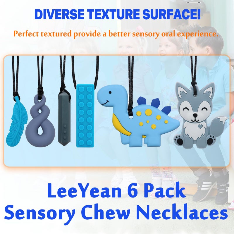 LeeYean Chew Necklaces for Sensory Kids, Sensory Toys for Kids with Autism, ADHD, SPD, 6 Pack Chewy Necklace for Anxiety Fidgeting Relief - Image 4