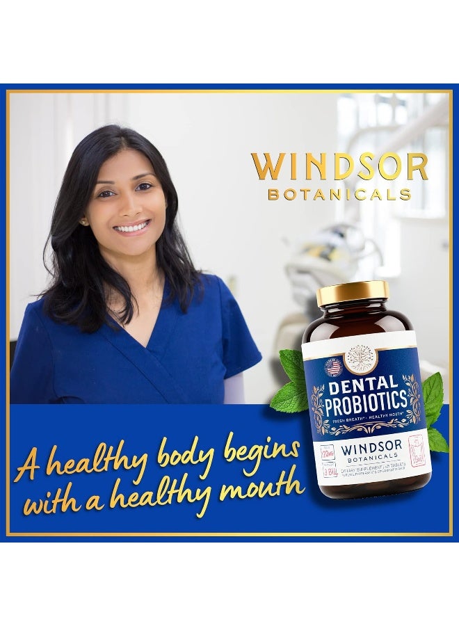 Windsor Dental Probiotics Bad Breath Treatment by Windsor Botanicals - Chemical-Free, 3 Billion CFU - L Paracasei, Reuteri, Sakei, Salivarius for Balanced Oral Health - 45 Mint Tablets  - Image 3