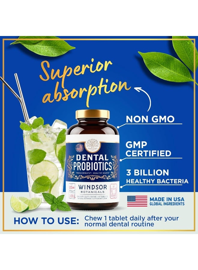 Windsor Dental Probiotics Bad Breath Treatment by Windsor Botanicals - Chemical-Free, 3 Billion CFU - L Paracasei, Reuteri, Sakei, Salivarius for Balanced Oral Health - 45 Mint Tablets  - Image 4