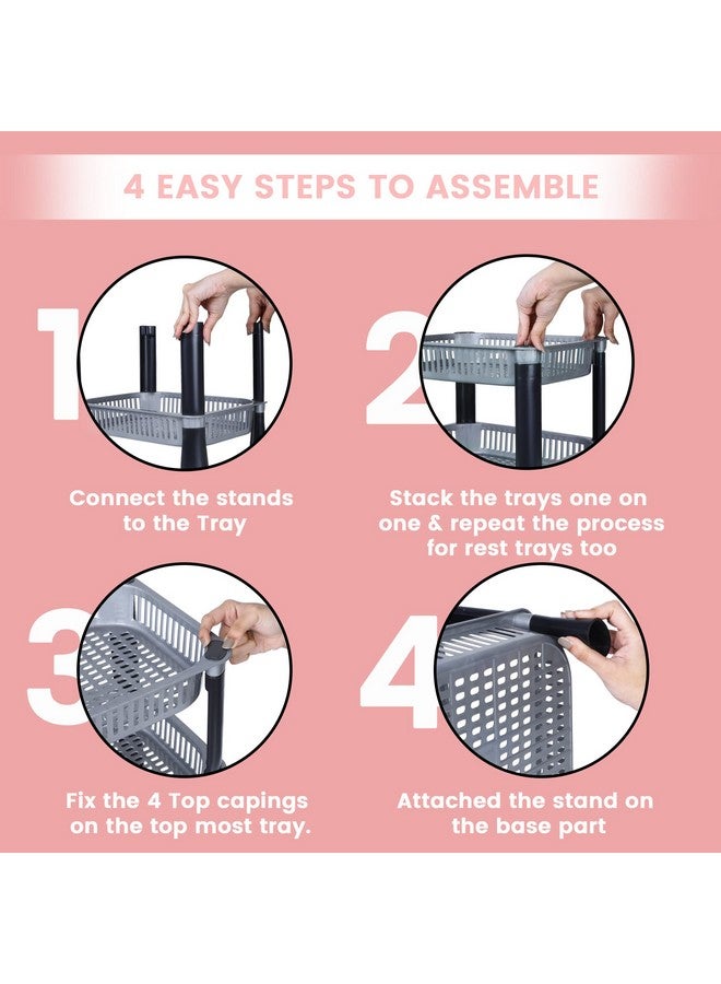 PULSBERY رف خضار بلاستيكي PULSBERY لتخزين المطبخ، منظم خضار، حامل لسلة المطبخ، المكتب، غرفة النوم، المطبخ، الحمام، حامل الفواكه والبصل والبطاطس (طبقتين، رمادي) - Image 5