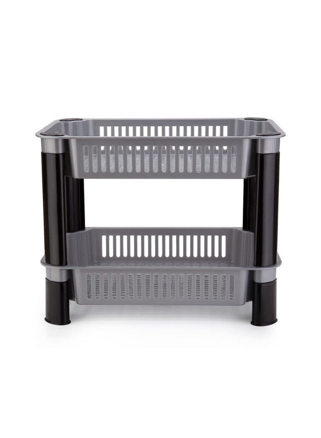 PULSBERY رف خضار بلاستيكي PULSBERY لتخزين المطبخ، منظم خضار، حامل لسلة المطبخ، المكتب، غرفة النوم، المطبخ، الحمام، حامل الفواكه والبصل والبطاطس (طبقتين، رمادي) - Image 2