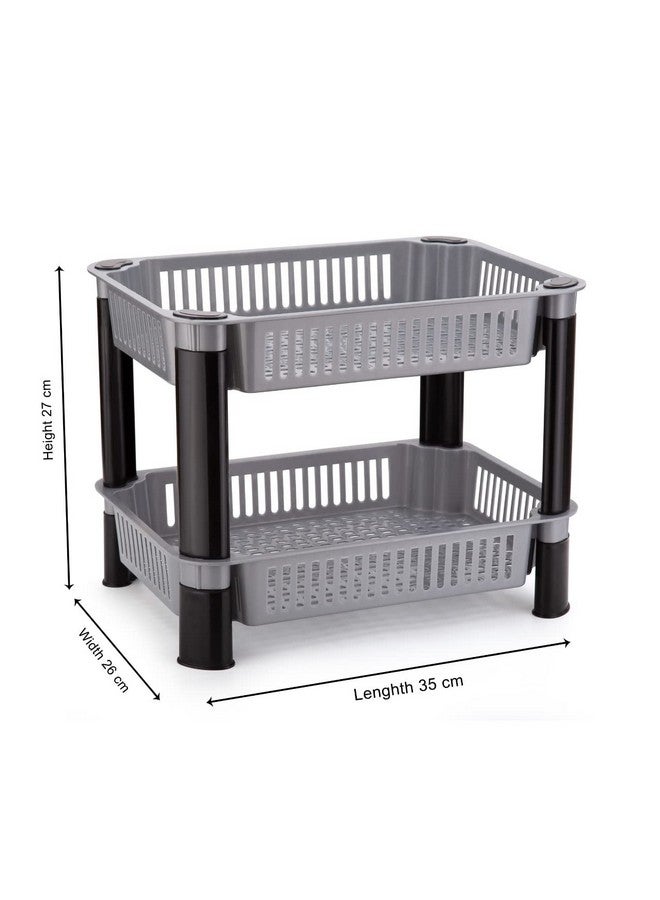 PULSBERY رف خضار بلاستيكي PULSBERY لتخزين المطبخ، منظم خضار، حامل لسلة المطبخ، المكتب، غرفة النوم، المطبخ، الحمام، حامل الفواكه والبصل والبطاطس (طبقتين، رمادي) - Image 3