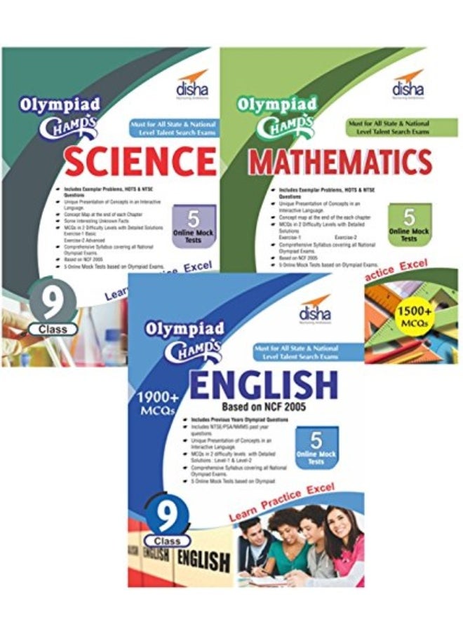 Olympiad Champs Science, Mathematics, English Class 9 with 15 Mock Online Olympiad Tests Set of 3 Books - Paperback 