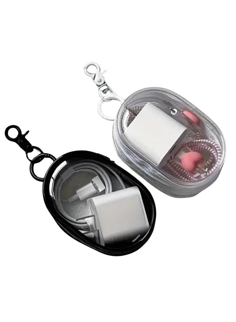 Geustos 2PCS Transparent Storage Box, Small Electronic Organizer Cable TV, Portable Electronic Accessories Storage Bag, Can Hold Hard Disk, Power Cord, Charger, Headphones, USB, SD Card, Jewelry, Etc. (Black And White)  - Image 1