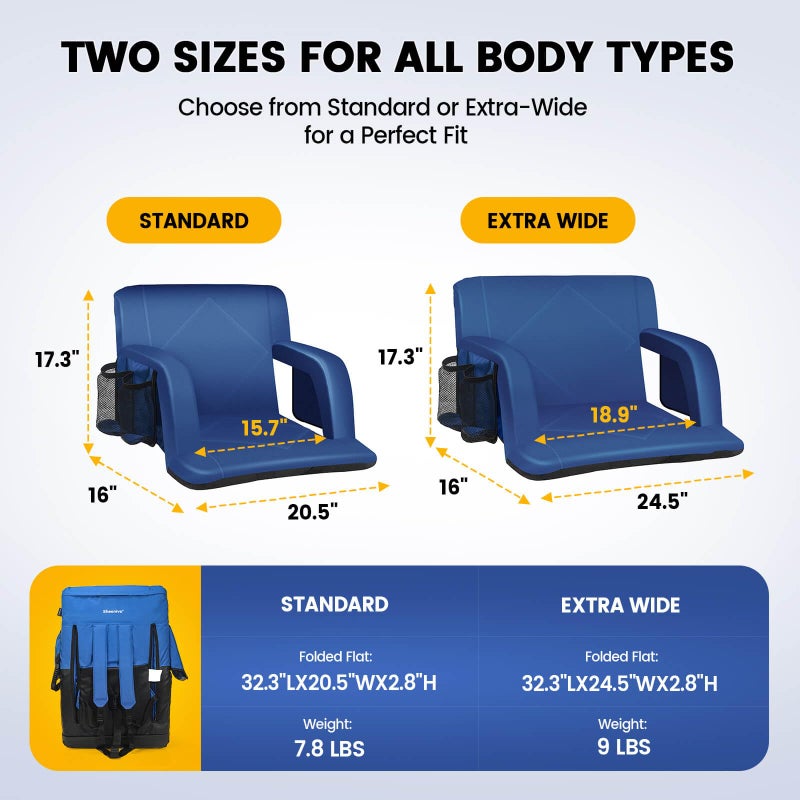 Sheenive Stadium Seat with Back Support Padded Bleacher Chairs with Back and Cushion, Portable Folding Bleacher Seat with Armrest, 6 Reclining Positions, Large Stadium Seat with Cup Holders & Pockets - Image 3