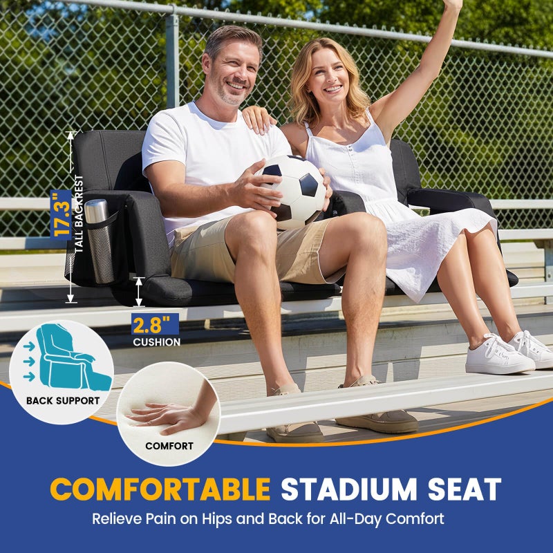 Sheenive Stadium Seat with Back Support Padded Bleacher Chairs with Back and Cushion, Portable Folding Bleacher Seat with Armrest, 6 Reclining Positions, Large Stadium Seat with Cup Holders & Pockets - Image 2