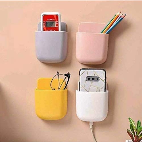 MARMIX 4 Piece Wall Mounted Storage Box With Plastic Wall Mobile Charger Stand Remote Storage Organizer Case for Air Conditioner TV Mobile Phone Plug Holder Stand Rack Phone Charger Plug Holder  - Image 1