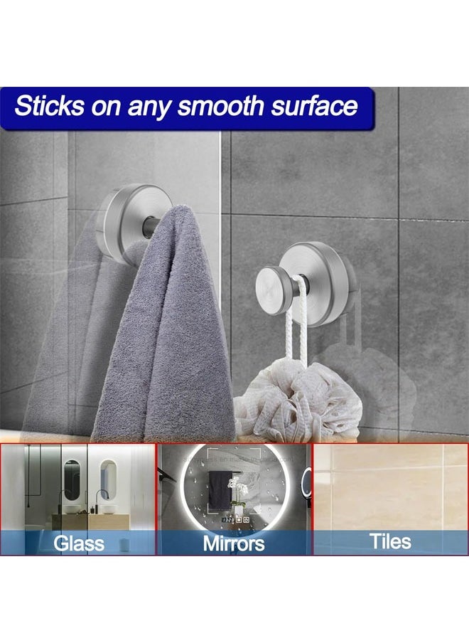 Hihonor - 4 Pack Suction Cup Hooks for Shower, Removable Towel Hooks for Bathroom, Window, Glass, Door, Wall, Bathrobe Loofah Hook for Hanging, Silver - Image 1