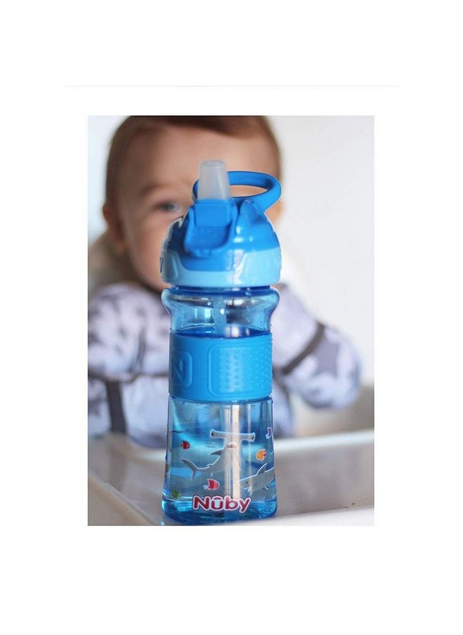 Nuby Nuby Thirsty Kids Push Button Flip-it Soft Spout on The Go Water Bottle with Easy Grip Band, Blue Sharks, 12 Oz  - Image 3
