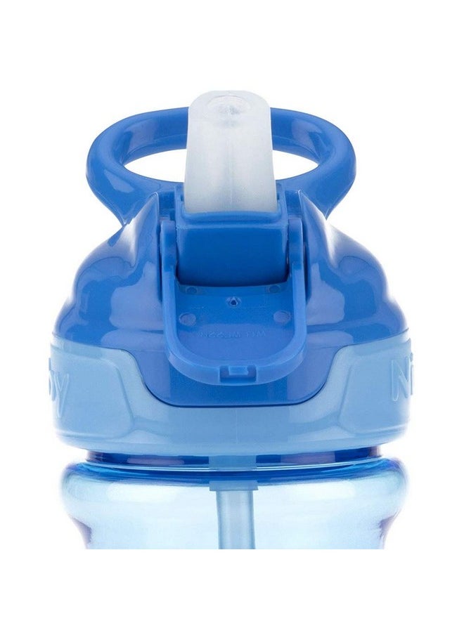 Nuby Nuby Thirsty Kids Push Button Flip-it Soft Spout on The Go Water Bottle with Easy Grip Band, Blue Sharks, 12 Oz  - Image 2