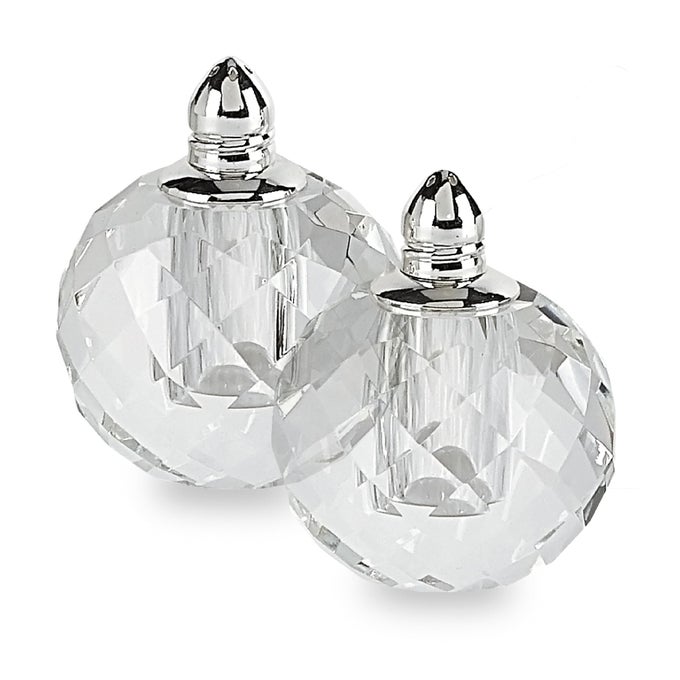 ZENDRA CRYSTAL SALT AND PEPPER SHAKER SET WITH PLATINUM TOPS 25 TALL