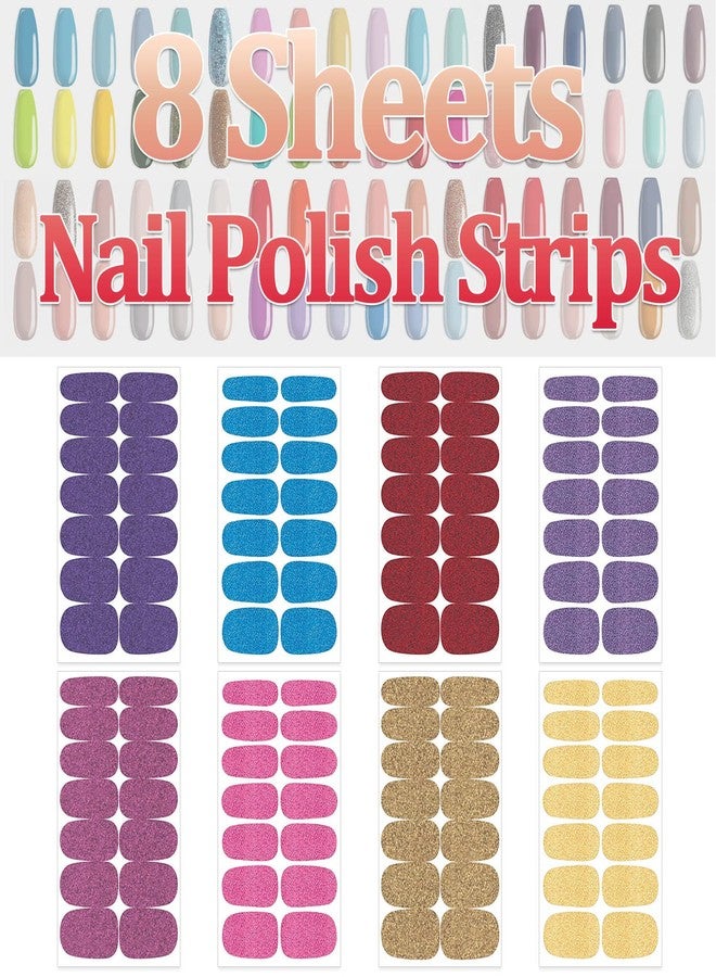 SILPECWEE Glitter Nail Polish Strips Nail Wraps for Women Adhesive Gel Nail Strips Nail Polish Stickers for Nail Art Accessories Fingernail Manicure Sticker with 1pc Nail File (8 Sheets) - Image 2