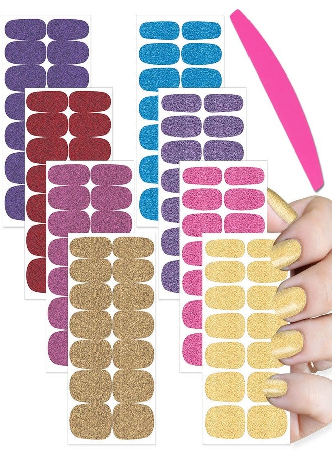 SILPECWEE Glitter Nail Polish Strips Nail Wraps for Women Adhesive Gel Nail Strips Nail Polish Stickers for Nail Art Accessories Fingernail Manicure Sticker with 1pc Nail File (8 Sheets) - Image 1