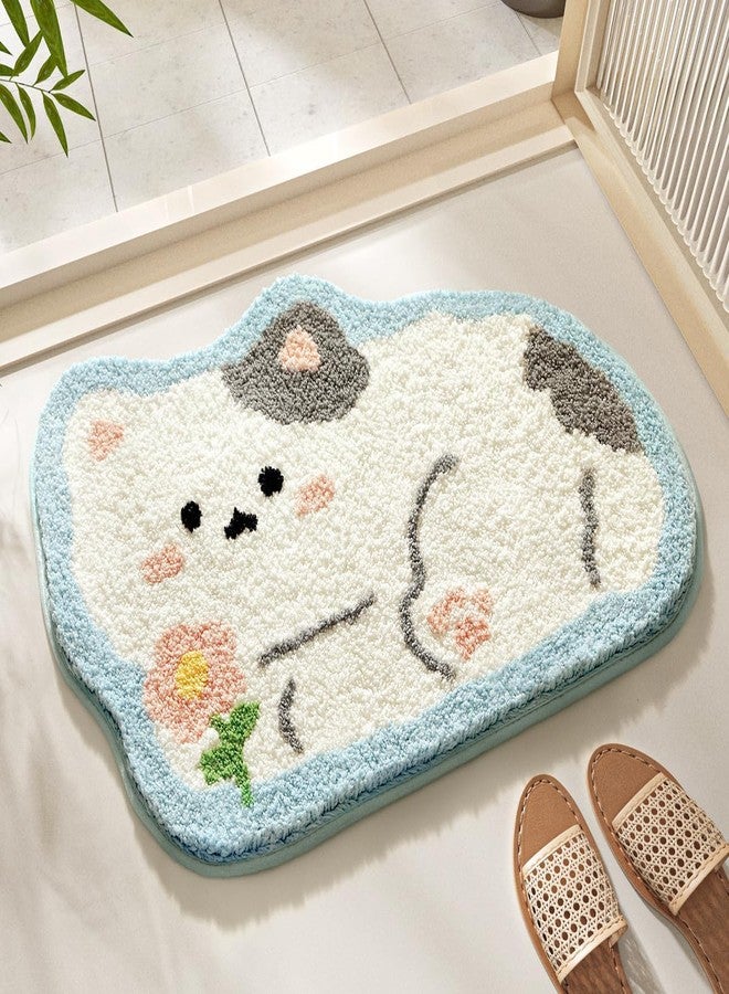 Tyrafry Cartoon Animal Bathroom Rug, Thick Plush Bath Mat Cute Microfiber Area Rug Quick Dry Door Mat Anti Slip Washable Shower Rug, 19 x 24 Inches, Cat - Image 1