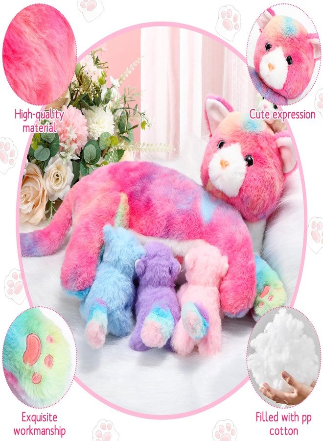 Skylety Nurturing Cat Stuffed Animal with Plush Kittens, Cat Baby Stuffed Animals for Girls and Boys Plushy Kitty Mommy Cat with 4 Baby Cats for Birthday Party Favors Gifts (Novelty Style) - Image 4