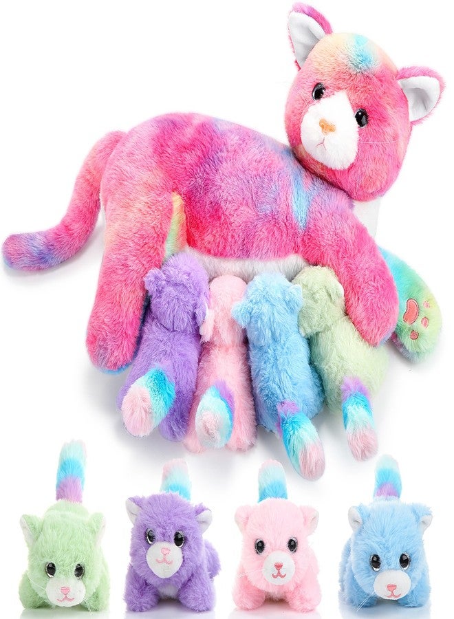 Skylety Nurturing Cat Stuffed Animal with Plush Kittens, Cat Baby Stuffed Animals for Girls and Boys Plushy Kitty Mommy Cat with 4 Baby Cats for Birthday Party Favors Gifts (Novelty Style) - Image 1