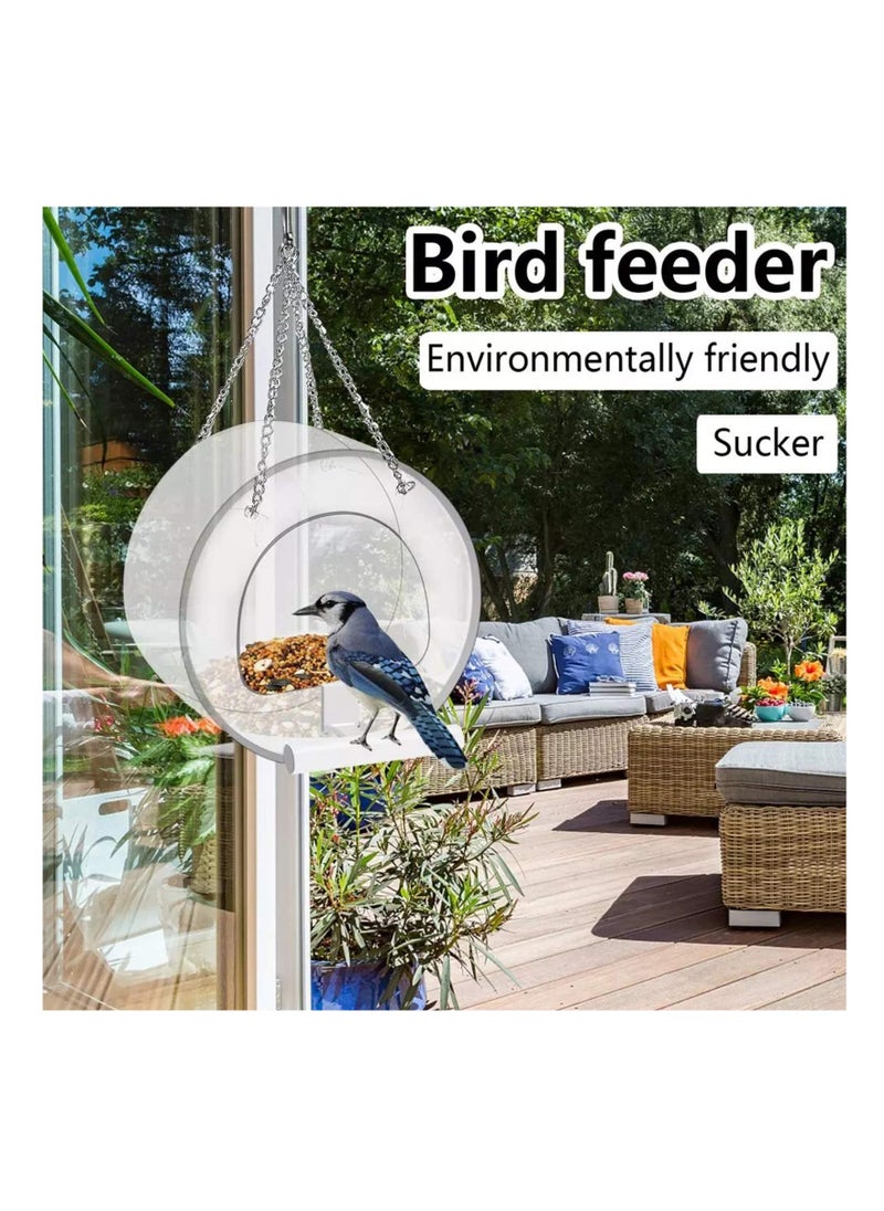 Excefore - Window Bird Feeder Hanging Acrylic Bird Feeder with Suction Cup and Seed Tray Clear Bird House Round Shape Windowsill Birdfeeders for Feeding Small Birds Decorate Your House - Image 1