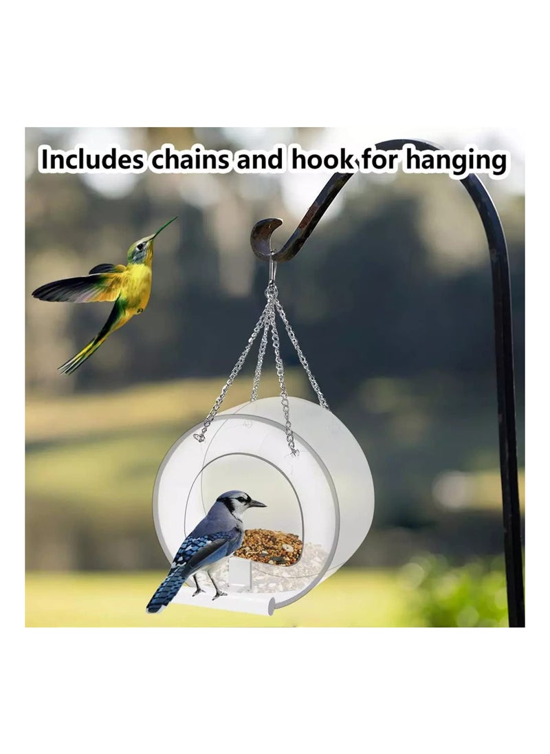 Excefore - Window Bird Feeder Hanging Acrylic Bird Feeder with Suction Cup and Seed Tray Clear Bird House Round Shape Windowsill Birdfeeders for Feeding Small Birds Decorate Your House - Image 1