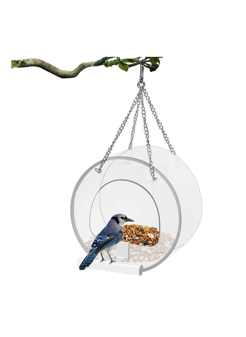 Excefore - Window Bird Feeder Hanging Acrylic Bird Feeder with Suction Cup and Seed Tray Clear Bird House Round Shape Windowsill Birdfeeders for Feeding Small Birds Decorate Your House - Image 1