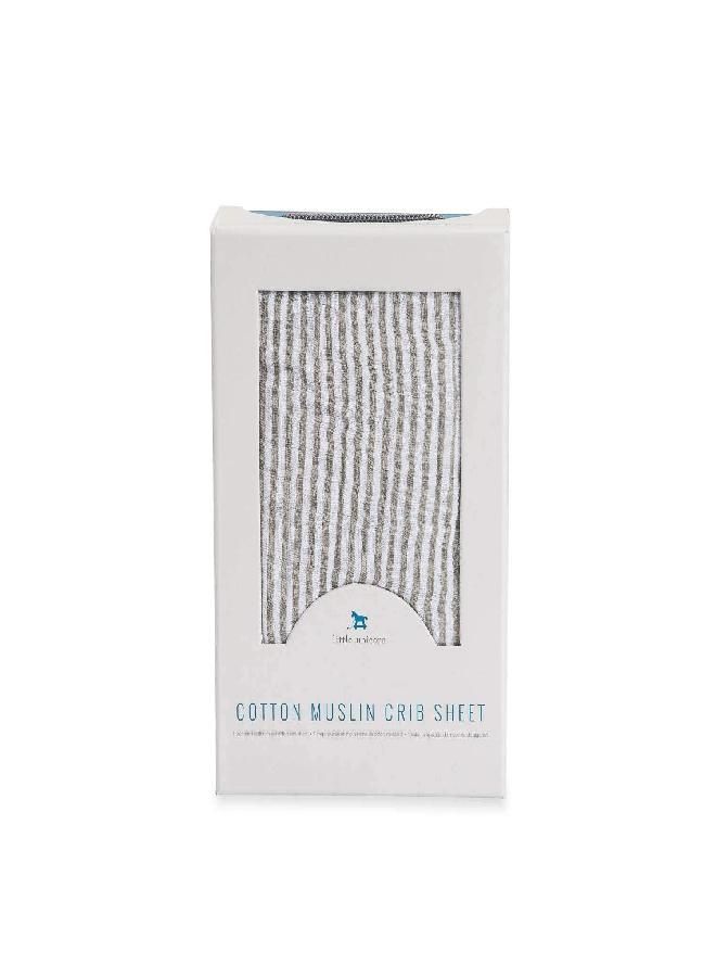 little unicorn Little Unicorn Grey Stripe Fitted Crib Sheet | 100% Cotton Muslin | Super Soft | Sized for Standard Baby Crib & Toddler Mattress | Machine Washable | 52” x 28” x 9” - Image 2