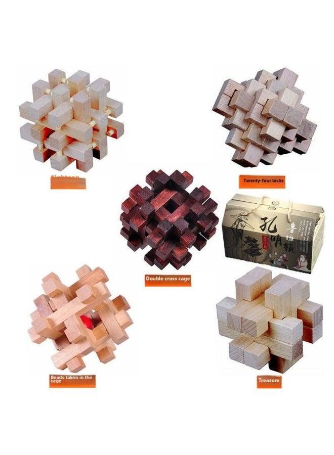 Luban Lock Children Kong Ming Nine Chain Beneficial Intelligence Development For Boys And Girls Adult Assembled Toy Gifts-Color:[Gift Box] Lotus Five-piece Set  - Image 1