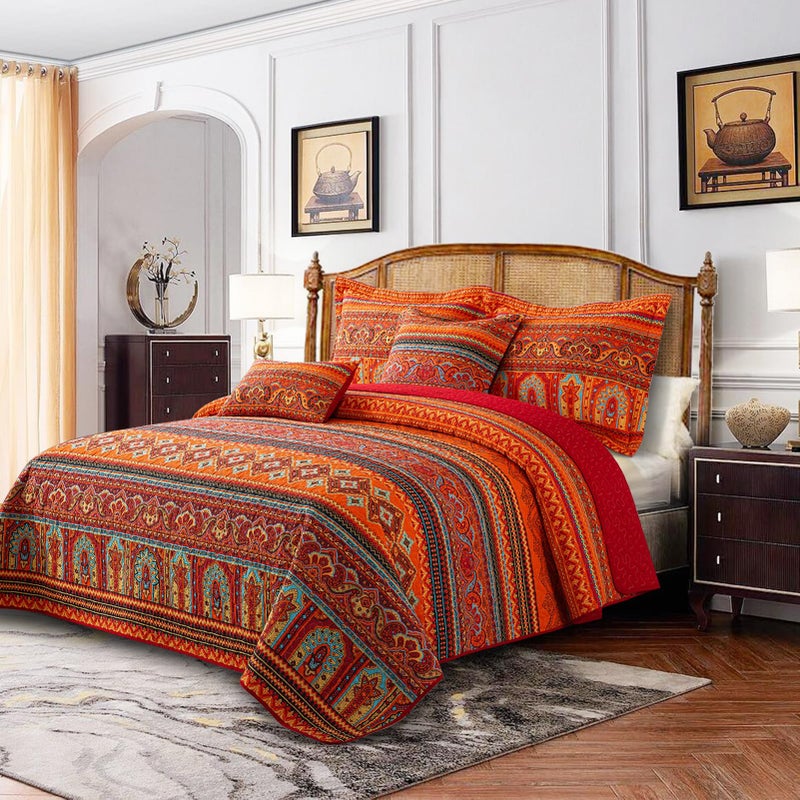 BEDIFANY Cotton Quilts Queen Size Set - Lightweight Bedspreads Queen Size - Soft Colorful Orange Quilted Quilt Bedding Sets (90 * 98 Inch) with 2 Pillow Shams for Bed Decoration Coverlet, 3 Pieces - Image 2