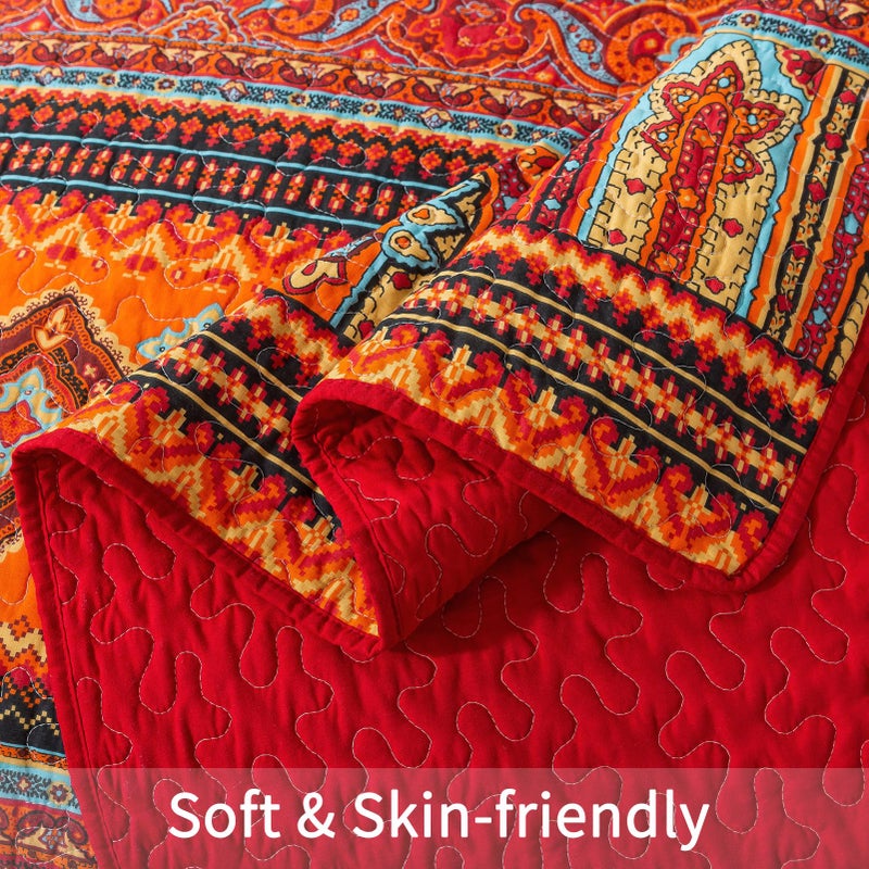 BEDIFANY Cotton Quilts Queen Size Set - Lightweight Bedspreads Queen Size - Soft Colorful Orange Quilted Quilt Bedding Sets (90 * 98 Inch) with 2 Pillow Shams for Bed Decoration Coverlet, 3 Pieces - Image 4