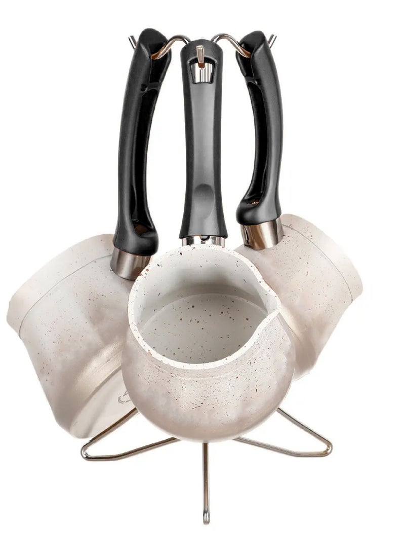 Elegant Home Set of 4 Rakwa Non-Stick Coffee Pot With Holder 200/250/300ml Turkish Industry - Image 1