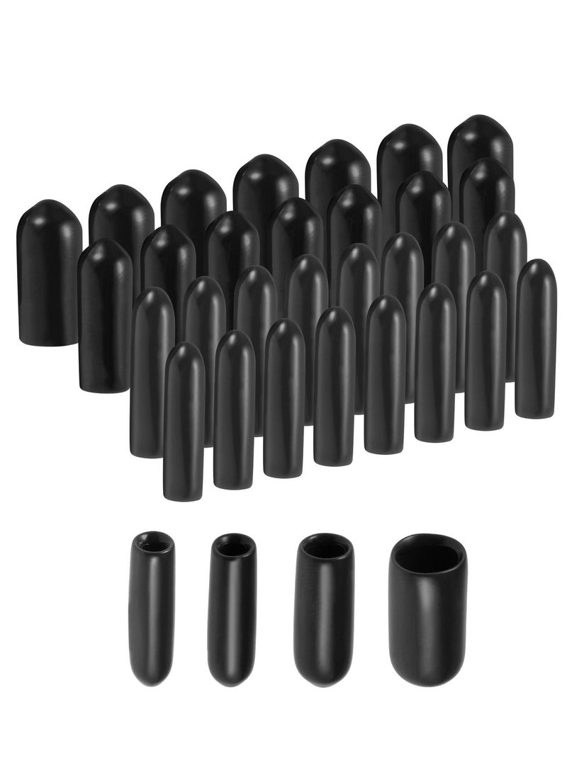 Excefore 40pcs Round Rubber End Caps 3/32" 1/8" 5/32" 1/4" Black Vinyl Cover Screw Thread Protectors Assortment Kit  - Image 1