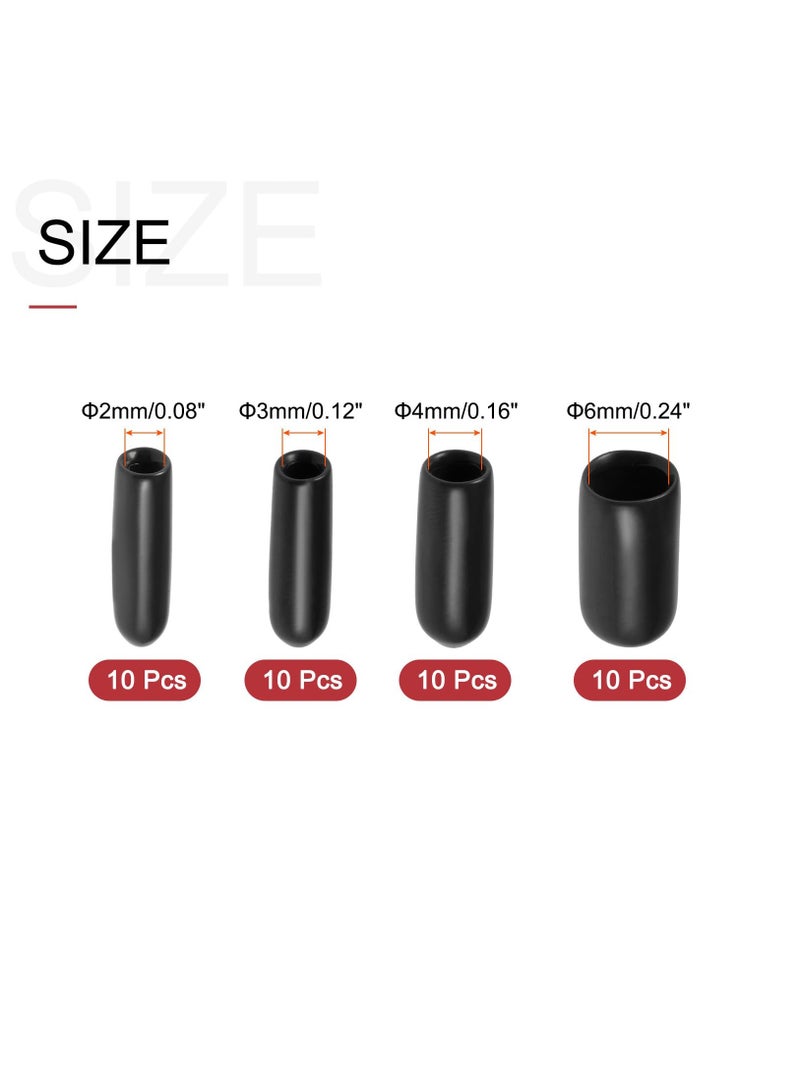 Excefore 40pcs Round Rubber End Caps 3/32" 1/8" 5/32" 1/4" Black Vinyl Cover Screw Thread Protectors Assortment Kit  - Image 2