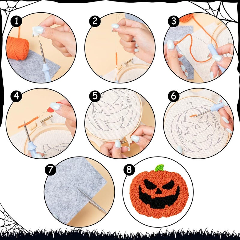 WATINC Punch Needle Coaster Kits - 23Pcs Easy Art Work Decor Craft Supply for Beginners, DIY Set of 6 Unique Pattern Tufted Pads with Adhesive Felt Yarns Tools Coaster Holder Instruction (Orange) - Image 3