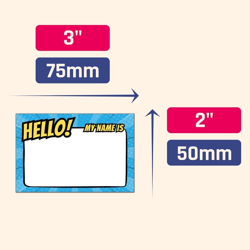 TownStix 200 قطعة ملصقات أسماء للأطفال مرحبًا، اسمي بطل خارق ملصقات حفلات ممتعة 5 تصميمات 3 × 2 - Image 2