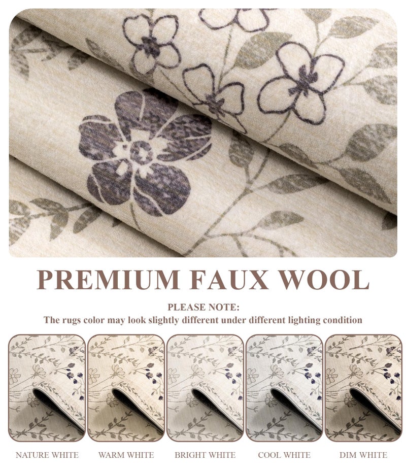 YIHOUSE Washable 5x7 Area Rugs for Bedroom Girls, Beige Floral Rug for Living Room Non Slip Ultra-Thin, Large Boho Carpet for Entyway, Kids Playroom, Classroom, Dorm, Nursery Decor - Image 4