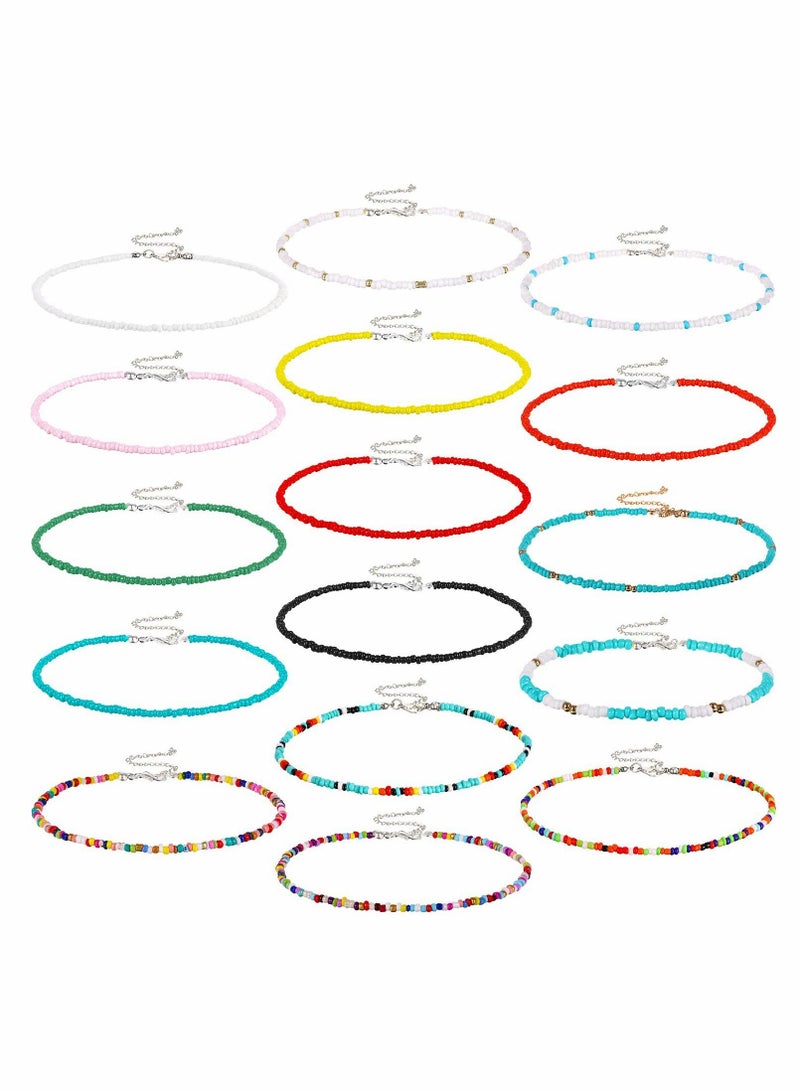 Excefore Boho Beaded Choker Necklace Women Bohemian Seed Beads Choker Colorful Bead Necklace for Women Girls (16 PCS) - Image 1
