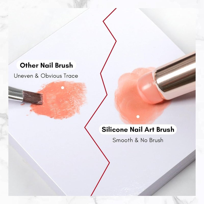 QUEENFINGER Nail Brush - 1pcs Reusable Chrome Powder Applicator, Pink Art Pen Silicone Brushes For Pat Ombre Gel and French Nails, Lipstick, Concealer, Eyeshadow (PINK) - Image 4