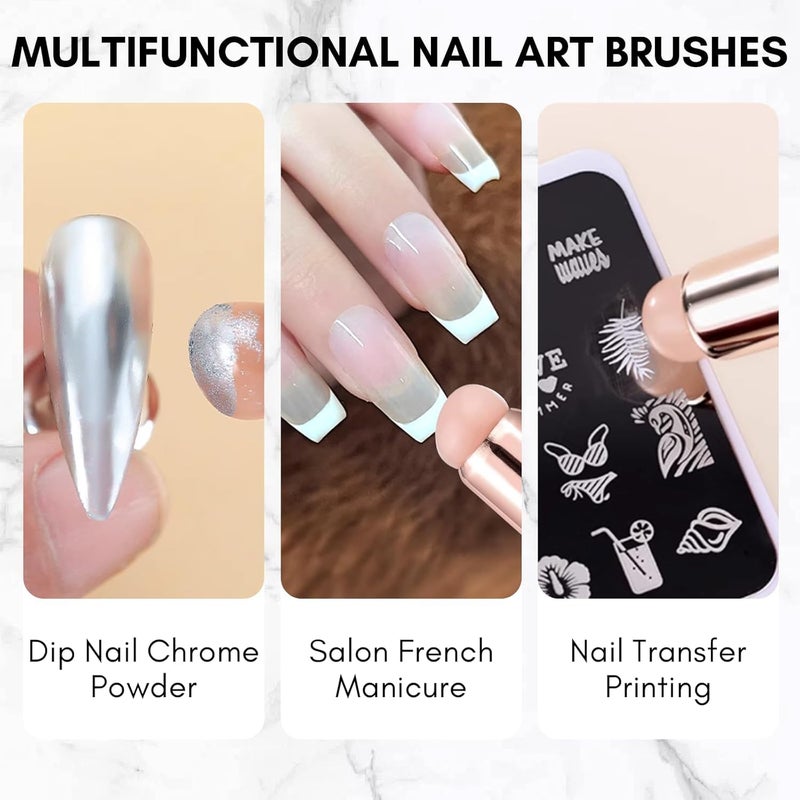 QUEENFINGER Nail Brush - 1pcs Reusable Chrome Powder Applicator, Pink Art Pen Silicone Brushes For Pat Ombre Gel and French Nails, Lipstick, Concealer, Eyeshadow (PINK) - Image 2